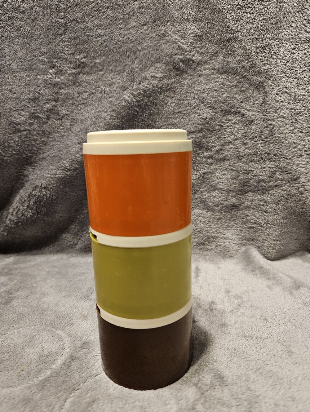 Vintage Tupperware stackable spice shaker set of 3. Retro "Autumn Harvest"color.